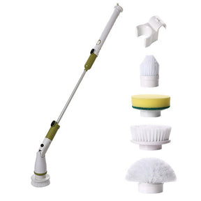 Electric Spin Scrubber Cleaning Brush with Long Handle 4 Replaceable Brush Heads for Home-Green
