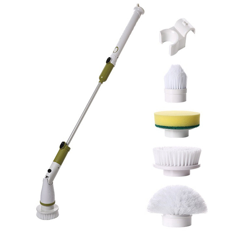 Electric Spin Scrubber Cleaning Brush with Long Handle 4 Replaceable Brush Heads for Home-Green