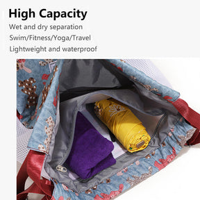 Womens Drawstring Bag Large Wet and Dry Separation Backpack-Elephant