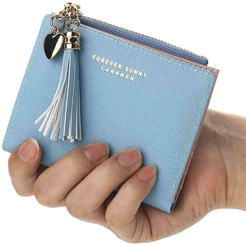 Women Small Wallet RFID Bifold Compact Wallet-Blue