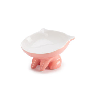 Raised Ceramic Cat Food Q Bowl Dish Tilt Angle Protect Cats Spine-Pink