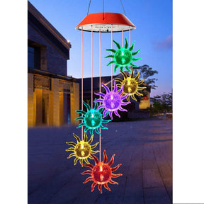 Sun Solar Wind Chimes Colors Changing Light for Garden Terrace-Red