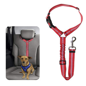 Dog Seat Belt Pet Car Seatbelt Headrest Restraint Adjustable Reflective Elastic Connect Dog Harness-Red