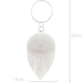 Women Crystal Tassel Evening Clutch Bag Rhinestones Party Wedding Handbag-BlackWhite