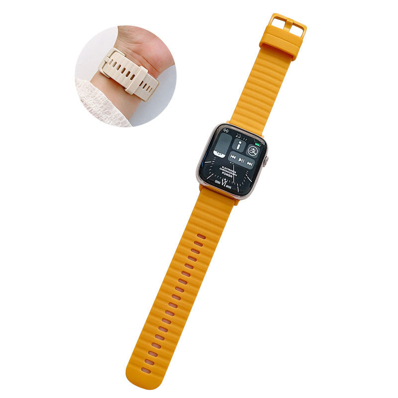Silicone Wave Pattern Watch Band Compatible with Apple Watch- Yellow