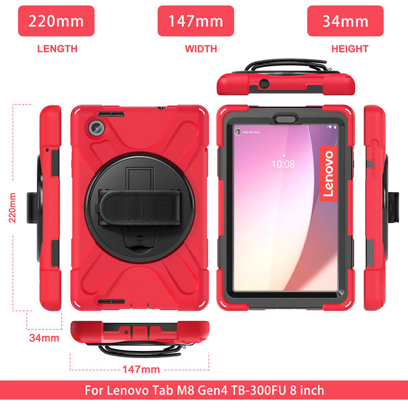 Tablet Case Heavy Duty with Swivel Stand for Lenovo Tab M8 4th Gen-Red