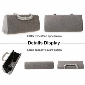 Square Clutch Rhinestone Bag Design Fine Flash Evening for Women-Black
