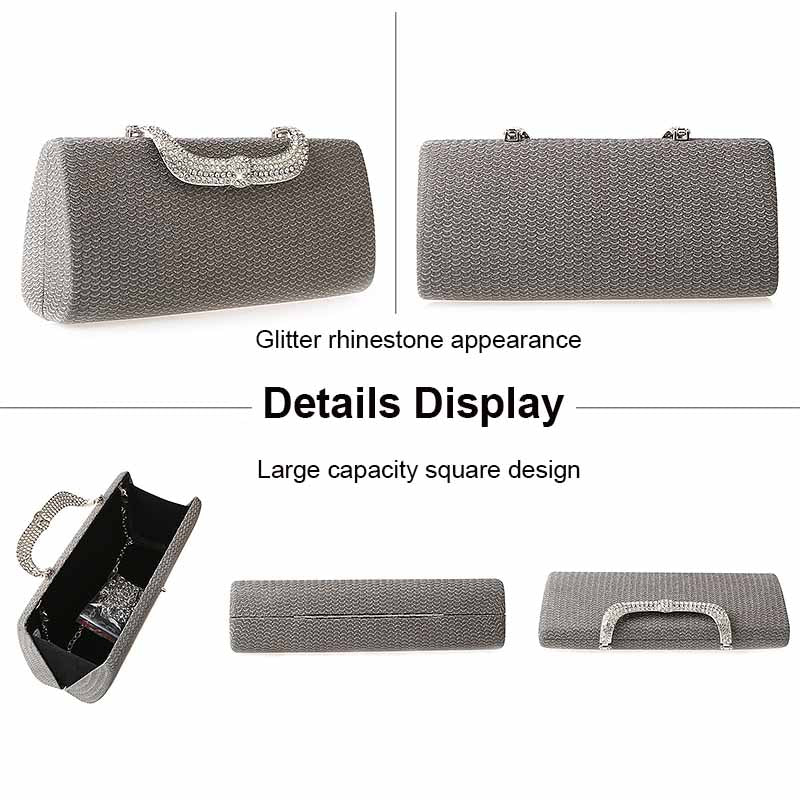 Square Clutch Rhinestone Bag Design Fine Flash Evening for Women-Black