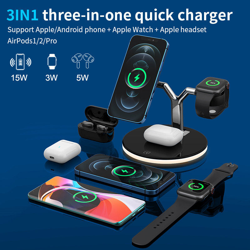 3 in 1 Simultaneous Fast Charge Station Support Apple Android Phone iWatch Airpods-White