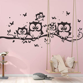 Owls On The Tree Branches Wall Decal Removable Cartoon Art Wall Stickers for Children Rooms