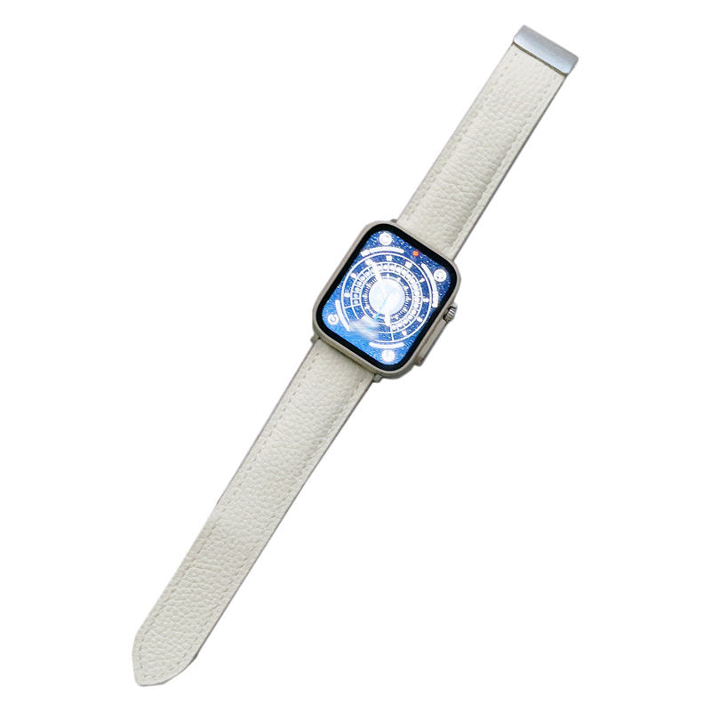 Litchi Grained Leather Band with Magnetic Buckle for Apple Watch-White