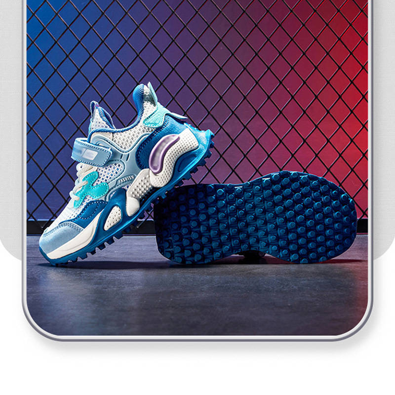 Boys Sneakers Breathable Mesh Lightweight Velcro Athletic Shoes-Blue White