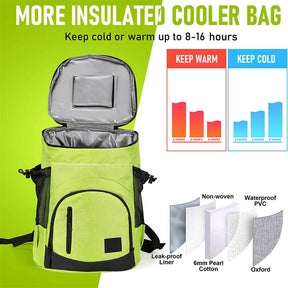 30L Cooler Backpack Insulated Bag Leakproof Collapsible for Camping-Green