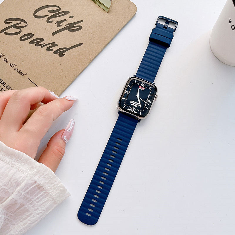 Silicone Wave Pattern Watch Band Compatible with Apple Watch- DarkBlue