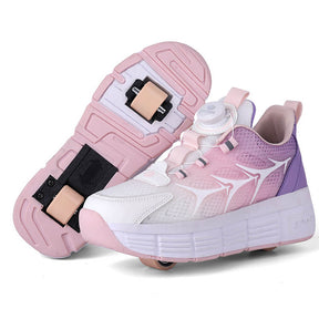 Kids Fashion Double Wheel Roller Skate Shoes Sneakers for Boys Girls-Pinkpurple