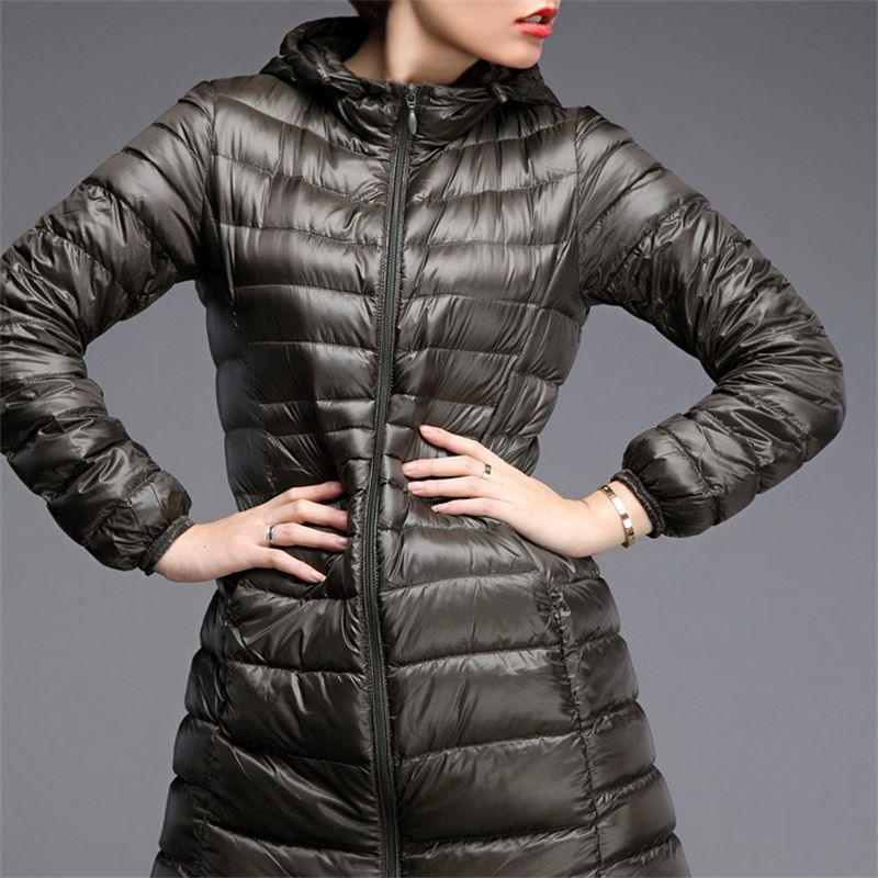 Womens Lightweight Puffer Jacket Hooded Winter Mid Length Coat-ArmyGreen