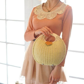 Women Shell Shape Straw Bag Woven Beach Handbags-White