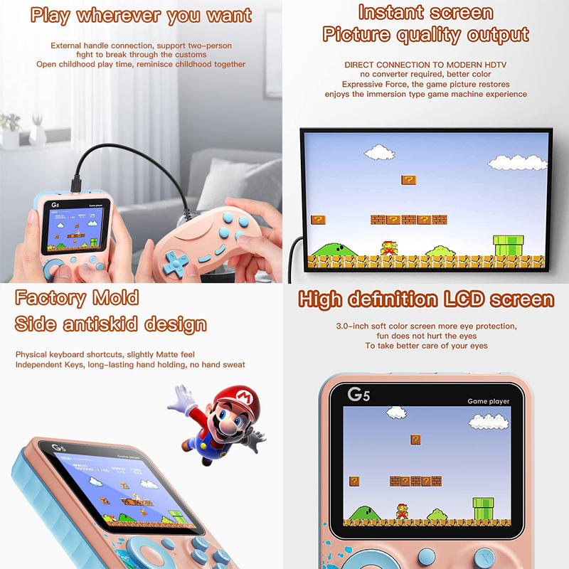 3.0 in Handheld Game Console with 500 Classic Games Supports TV Connection Two Players-Pink