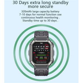 KR06 Mens Military HD Smart Watch Fitness Tracker Heart Rate Sleep Monitor-Green Camouflage