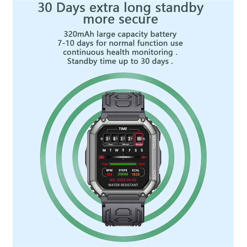 KR06 Mens Military HD Smart Watch Fitness Tracker Heart Rate Sleep Monitor-Green Camouflage