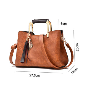 Ladies Leather Vintage Handbag Large Capacity Shoulder Bag-Brown