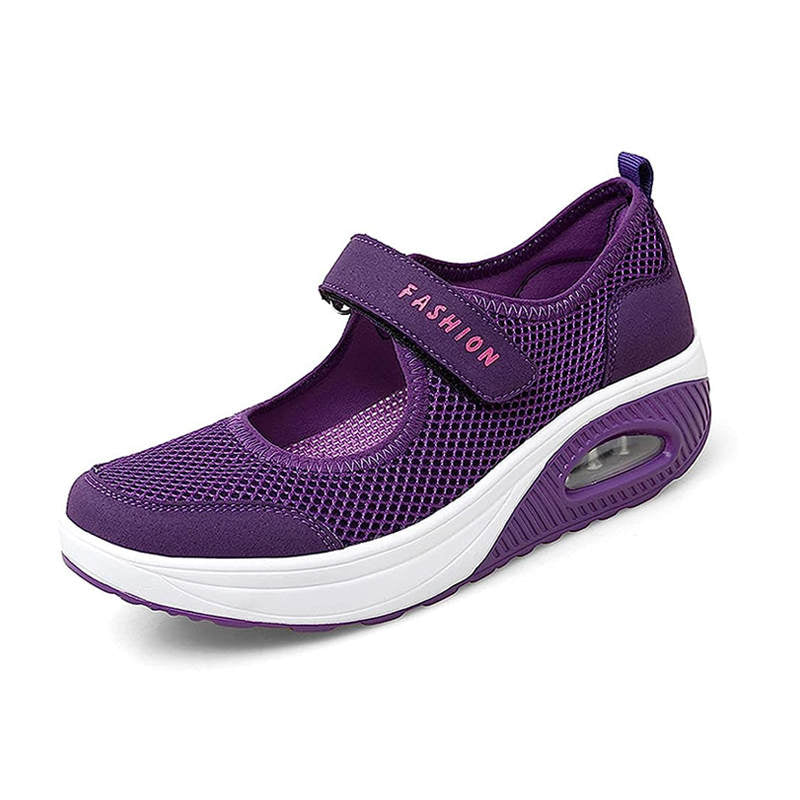 Women Casual Air Cushion Sneakers Velcro Mary Jane Shoes-Purple