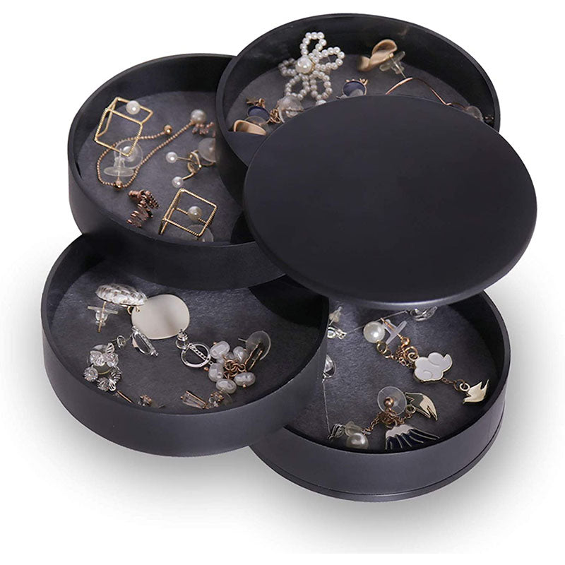 Earring Holder Simple 4-Layer Rotating Travel Jewelry Box-Black