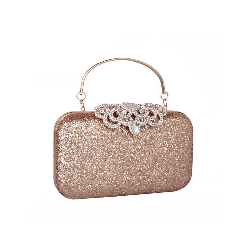 Ladies Rhinestones Clutch Crown Decoration Vintage Evening Bag-Champagne