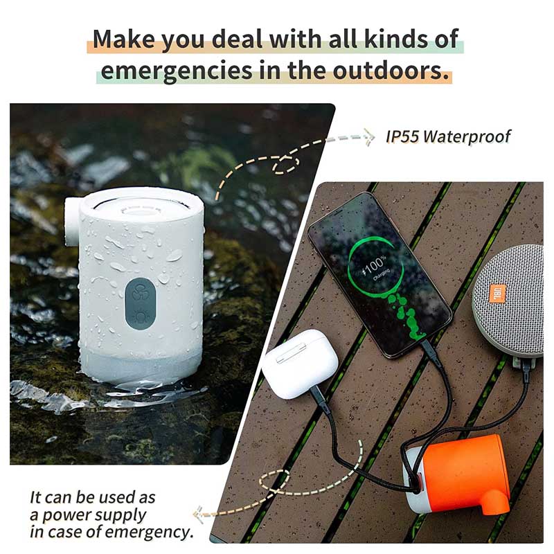 Portable Electric Air Pump Ultralight Inflator with Led Light for Floats Boats-White