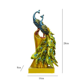 Resin Peacock Statue Desktop Adornmen for Home Wedding-S/Double Headed