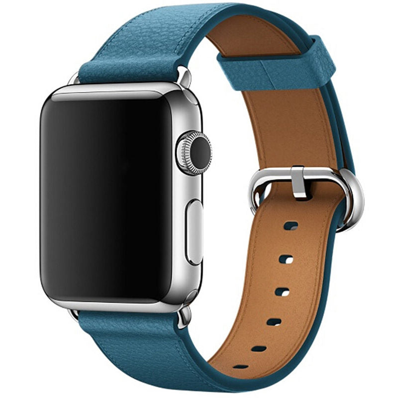 Litchi Pattern Leather Replacement Watch Band For iWatch Series SE/6/5/4/3/2/1-SeaBlue