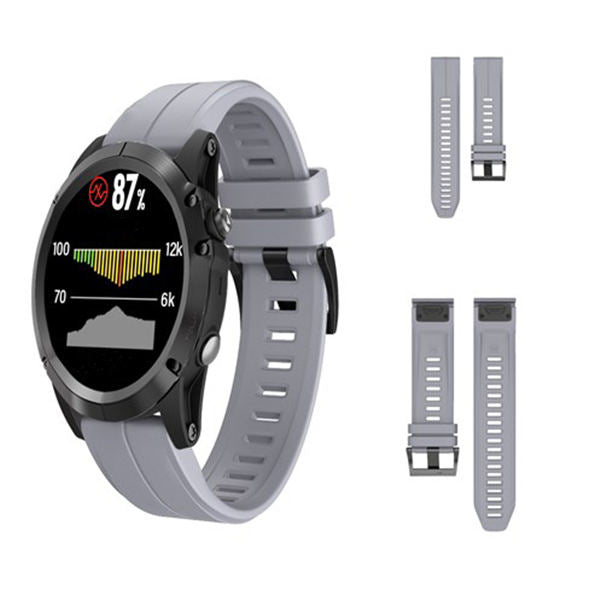 22mm 26mm Sport Silicone Watchband For Garmin Fenix  5Plus/5X Plus Easy Fit Quick Release Starp Black Steel Buckle-Gray