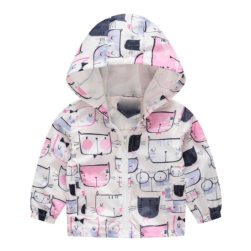 Boys Girls Cartoon Print Zip Lightweight Jacket Hooded Coats Casual Windbreaker-26