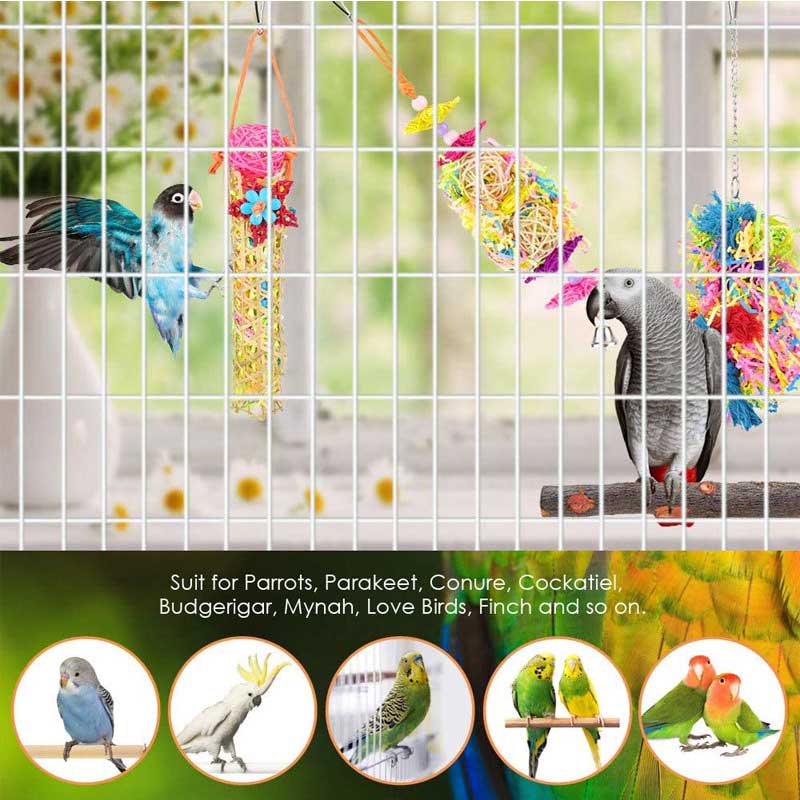 4Pcs Bird Toy Colorful Chewing Shredder Wood Perch Stand  for Parakeet Conure