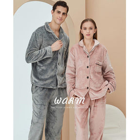 Thicken Warm Flannel Pajamas Set Homewear-Grey