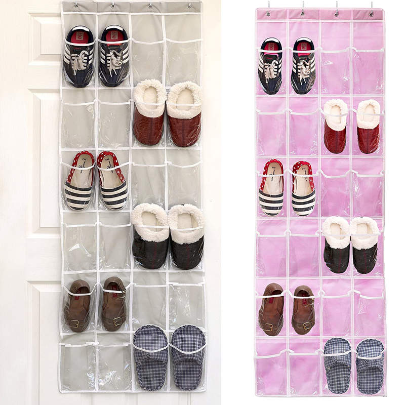 24 Pockets SimpleHouseware Crystal Clear Over The Door Hanging Shoe Organizer 4 hooks -White