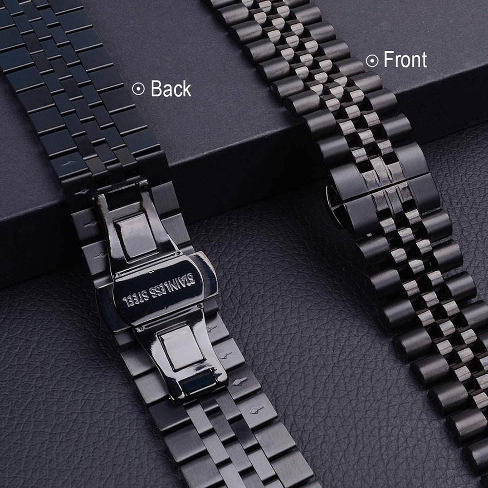 Stainless Steel Watch Band With Butterfly Buckle For Samsung S3/Galaxy Watch 46mm(Black)