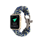 Nylon Rope Watch Band With Adjustable Size Outdoor Survival Stainless Steel Shackle For Apple Watch SE/6/5/4/3/2/1(Camo Blue)
