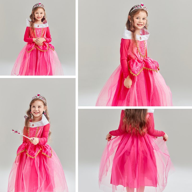 Girls Princess Dress Set Halloween Christmas Party Cosplay Costume-Pink