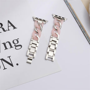 Fashion Resin Watch Band Bracelet Stitching Strap for Apple Watch Series SE/6/5/4/3/2/1-Silver+Pink