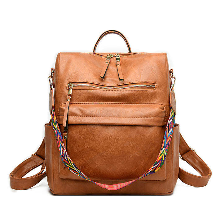 Women's Fashion Purse Backpack Multipurpose Design Backpack PU Leather Travel bag-Brown