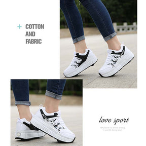 Childrens Roller Skate Shoes Sneaker with Double Wheel-918 White