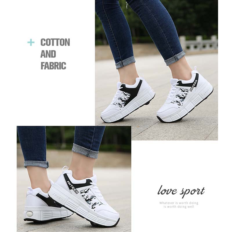 Childrens Roller Skate Shoes Sneaker with Double Wheel-918 White