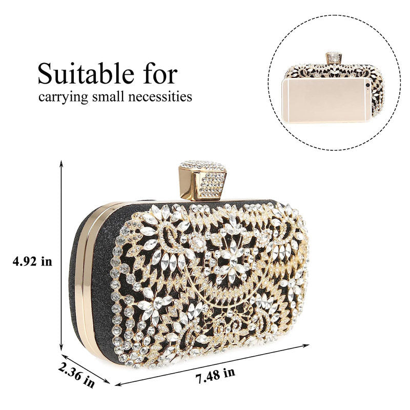 Womens Sparkly Crystal Clutch Bag Bridal Purse Evening Handbag-Black