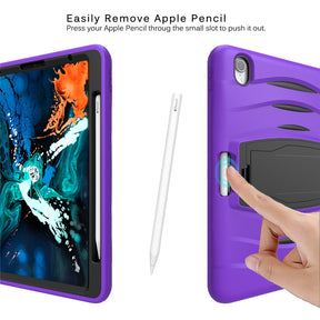 Shock Wave Kickstand Case Anti-Fall Protection With Pencil Holder For iPad Pro12.9 (2018)-Purple