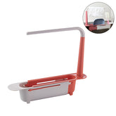 Telescopic Sink Storage Rack Dishcloth Sponge Draining Holder-Red