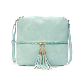 Lightweight Medium Crossbody Bag with Tassel-SkyBlue