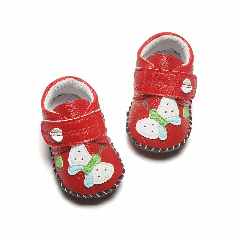Baby Girls Pu Leather Walking Sneakers Toddler Rubber Cartoon Shoes-Red