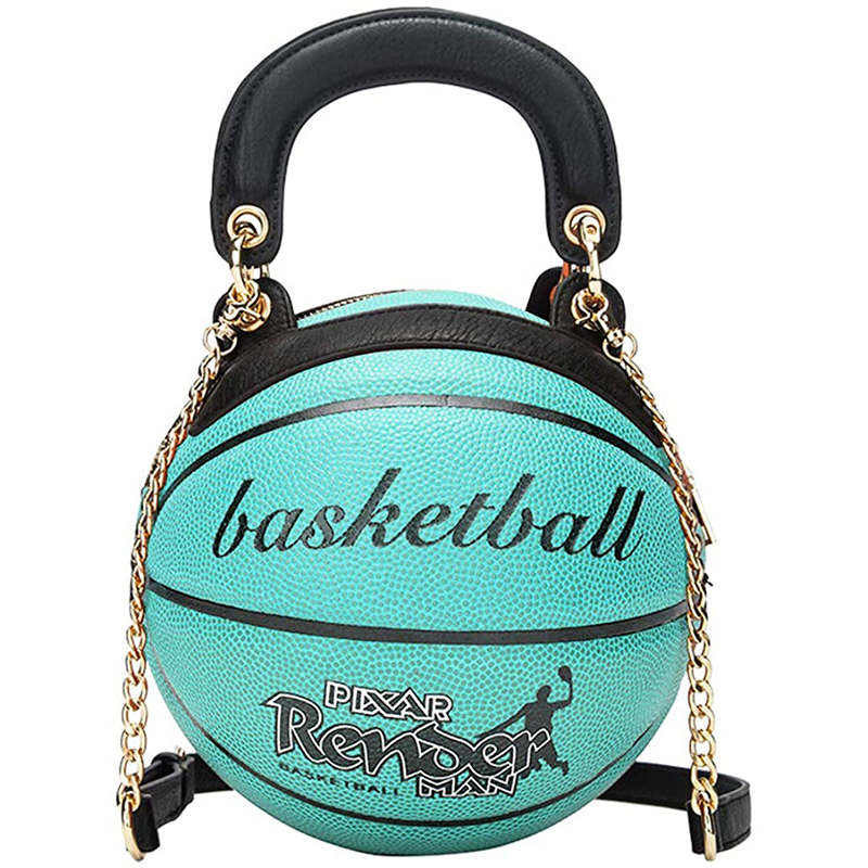 Basketball Shaped Handbags PU Adjustable Strap Messenger Bag for Women Girls-SkyBlue