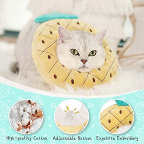 Adjustable Cat Cone Collar Soft Cute Cat Recovery Collar After Surgery-Pineapple